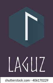 Laguz rune of Elder Futhark in trend flat style. Old Norse Scandinavian rune. Germanic letter. Vector illustration.