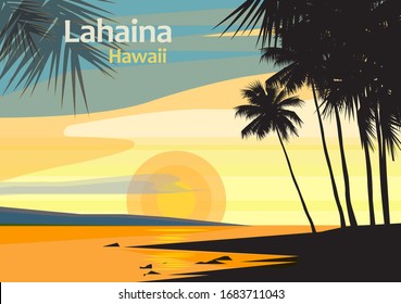 Lahaina in West Maui, Maui County, Hawaii, United States, vector illustration