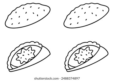 Lahmacun Line Art Design Illustration Turkish Pizza Drawing