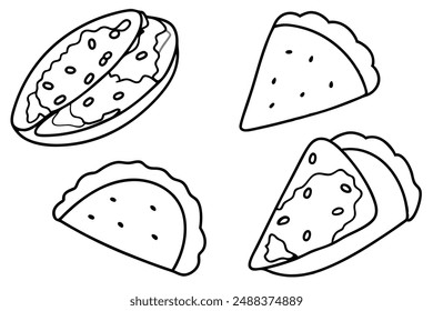 Lahmacun Line Art Design Monochrome Turkish Pizza Illustration