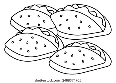 Lahmacun Line Art Hand Drawing Turkish Pizza Artwork Design