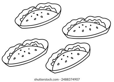 Lahmacun Line Art Turkish Cuisine Hand Drawn Pizza Illustration Design