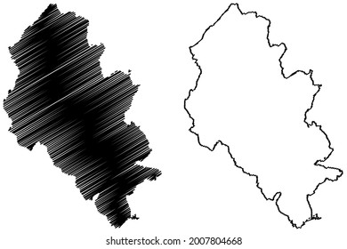 Distrito de Lahn-Dill (República Federal de Alemania, distrito rural de la región de Giessen, Estado de Hessen, Hesse, Hessia) mapa de ilustración vectorial, dibujo de garabatos Lahn Dill Kreis mapa