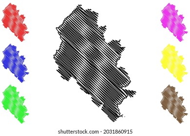 Distrito de Lahn-Dill (República Federal de Alemania, distrito rural de la región de Giessen, Estado de Hessen, Hesse, Hessia) mapa de ilustración vectorial, dibujo de garabatos Lahn Dill Kreis mapa