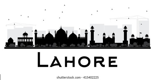 Lahore City skyline black and white silhouette. Vector illustration. 