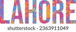 Lahore city vector text filled with colorful doodle pattern