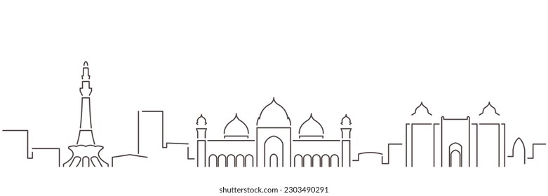 Lahore Dark Line Simple Minimalist Skyline With White Background