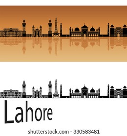 Lahore skyline in orange background in editable vector file