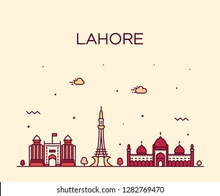 Lahore skyline, Pakistan. Trendy vector illustration, linear style