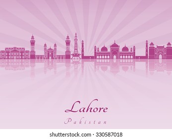 Lahore skyline in purple radiant orchid in editable vector file