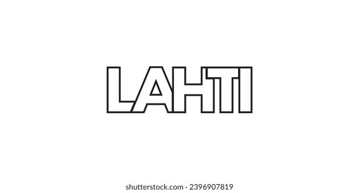 Lahti in the Finland emblem for print and web. Design features geometric style, vector illustration with bold typography in modern font. Graphic slogan lettering isolated on white background.