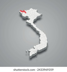 Lai Chau region highlighted in red on a grey Vietnam 3d map