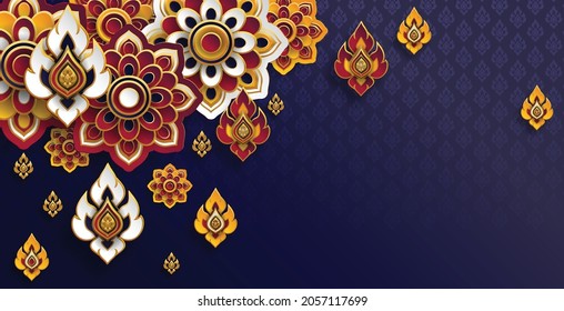 Lai Thai, The Arts of Thailand, with paper cut art and craft style on color background.