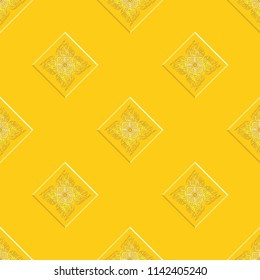 "Lai Thai" yellow royal oriental seamless pattern texture vector background for Royal and Buddha activities graphic yellow background 