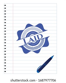 Laid blue ink pen emblem. Vector Illustration. Detailed.