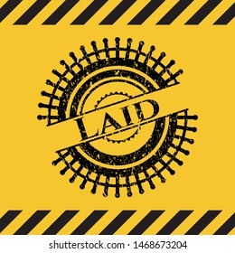 Laid grunge warning sign emblem. Vector Illustration. Detailed.