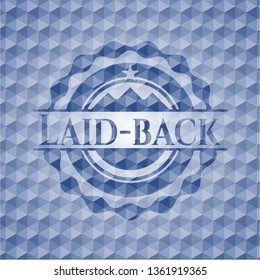 Laid-back blue emblem with geometric pattern.