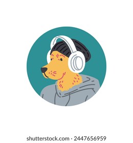 A laid-back dog enjoying music in headphones. Vector illustration perfect for themes of leisure, music, and urban lifestyle.