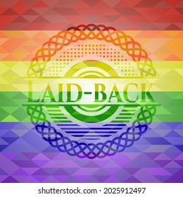 Laid-back emblem on mosaic background with the colors of the LGBT flag. 