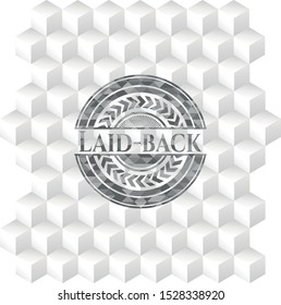 Laid-back realistic grey emblem with cube white background
