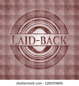 Laid-back red badge with geometric pattern background. Seamless.