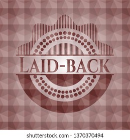 Laid-back red badge with geometric pattern background. Seamless.