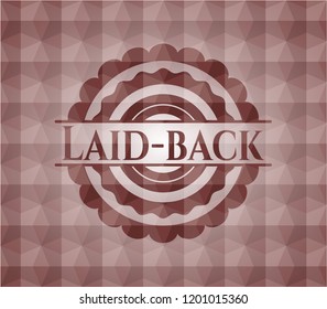  Laid-back red seamless emblem or badge with abstract geometric pattern background.