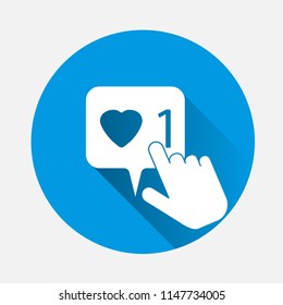 Laik, social activity vector icon. The hand presses on the likes  with a flat shadow. Layers grouped for easy editing illustration. For your design.