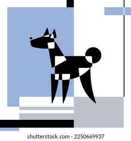 Laika. Dog breed silhouettes. Card template. Avantgarde graphic style. Vector Illustration on an abstract background. SSTKabstract