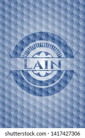Lain blue badge with geometric pattern. Vector Illustration. Detailed.