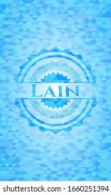 Lain light blue emblem. Mosaic background