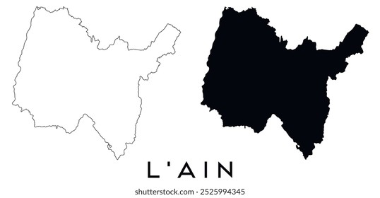 l'Ain mapa contorno e preto silhueta vetor