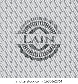 Lain silver badge or emblem. Scales pattern. Vector Illustration. Detailed.