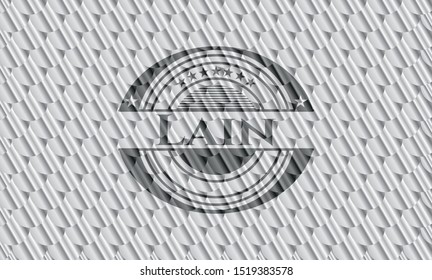 Lain silver shiny badge. Scales pattern. Vector Illustration. Detailed.