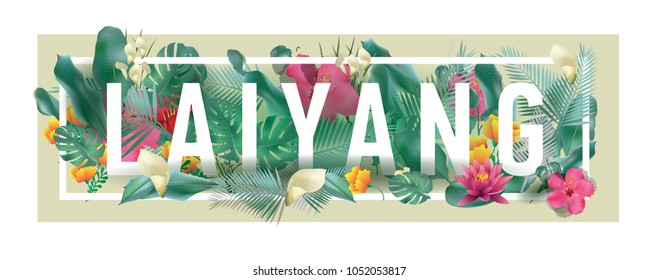 Laiyang City Typographic Floral Framed Vector Card Design