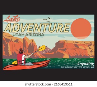 Lake adventure vector artwork design for t-shirt and others. Boat trip graphic print design for apparel, stickers, posters and background. 