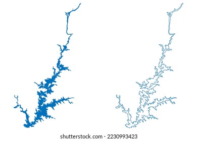 Lake Alqueva (Portuguese Republic, Portugal, Kingdom of Spain) map vector illustration, scribble sketch Alqueva Dam map