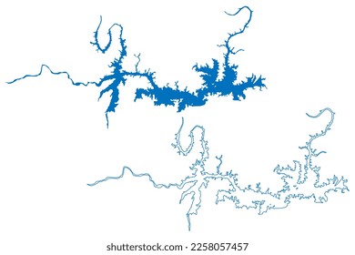 Lake Amistad Reservoir (United States of America, United Mexican States, North America, us, usa, Texas) map vector illustration, scribble sketch Amistad Dam or Presa map