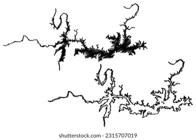 Lake Amistad Reservoir (United States of America, United Mexican States, North America, us, usa, Texas) map vector illustration, scribble sketch Amistad Dam or Presa map