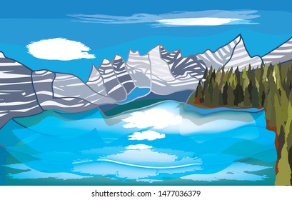 Lake among the mountains on a bright sunny day