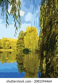 Lake among the trees in the park
