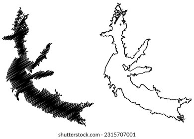 Lake Arkabutla Reservoir (United States of America, North America, us, usa, Mississippi) map vector illustration, scribble sketch Arkabutla Dam map