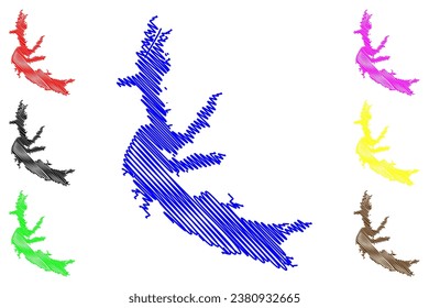 Lake Arkabutla Reservoir (United States of America, North America, us, usa, Mississippi) map vector illustration, scribble sketch Arkabutla Dam map
