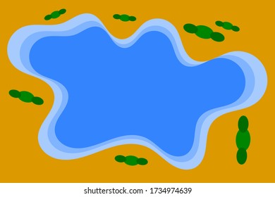 Lake background in the desert. Flat design technique. Simple background