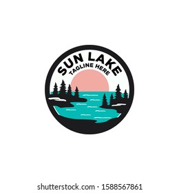 Lake Badge Logo Design Vector