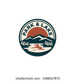 Lake Badge Logo Design Vector