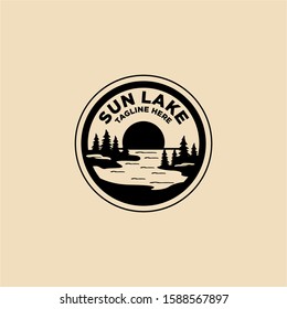 Lake Badge Logo Design Vector