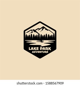 Lake Badge Logo Design Vector