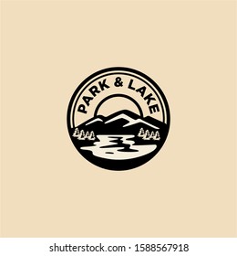Lake Badge Logo Design Vector