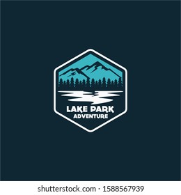 Lake Badge Logo Design Vector